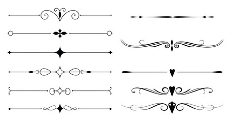 Set of decorative text dividers and flourishes for page layouts and typography © Chayan