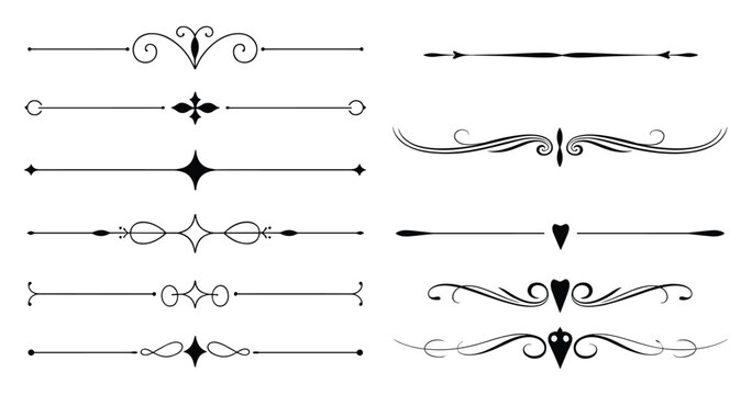 Set of decorative text dividers and flourishes for page layouts and typography