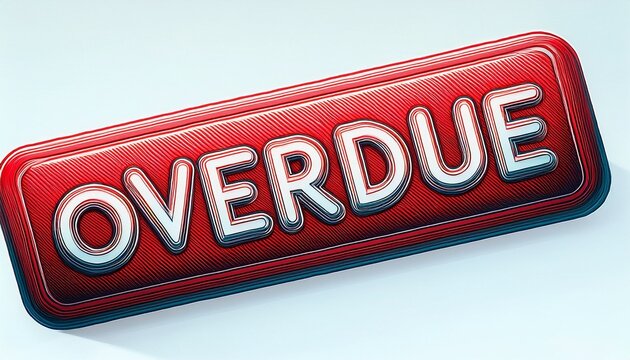 red rubber stamp with the word overdue on a tilted rectangular shape
