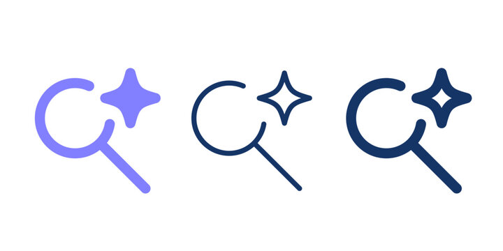 AI search line icon vector. AI magnifying glass with sparkles vector glyph icon.