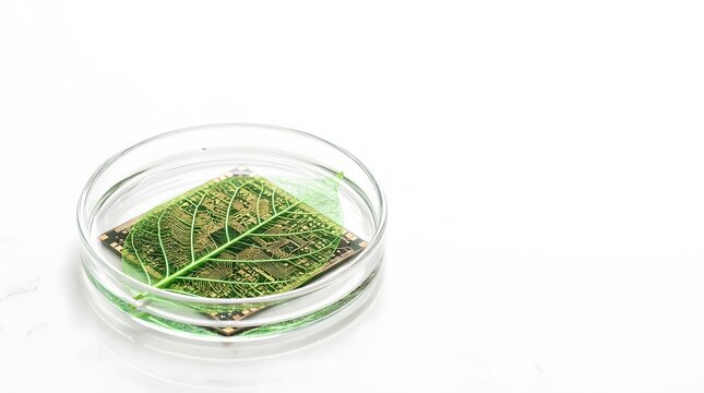 Fresh green microgreens growing in a clear glass petri dish isolated on a white background