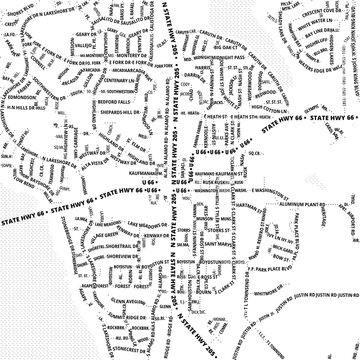 Typographic Map of the City Rockwall (Texas, USA) showing the city center only with street names