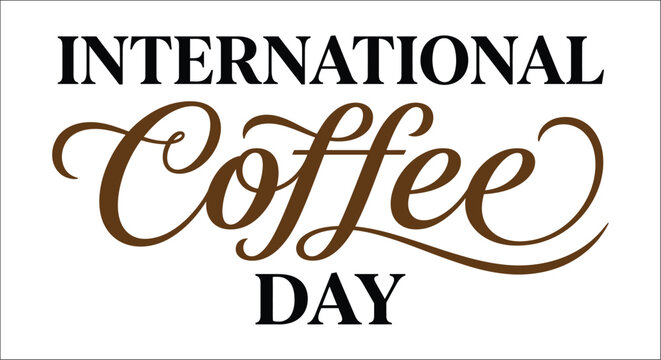 Coffee day lettering with brown script typography on a white background for celebratory events arabesque