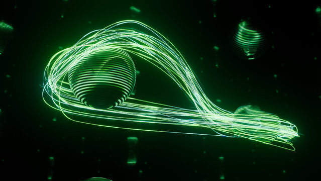 3d render of entangled particles in a quantum environment.