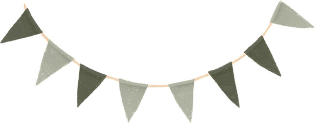 Colorful autumn bunting garland illustration in a whimsical cartoon hand drawn style. Halloween, Thanksgiving, Fall party decor. Cozy decorative seasonal illustration designs. Png transparent sticker © cute_vector