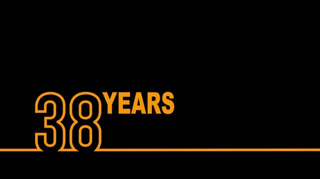 38 years anniversary or birthday isolated on black background. Linear outline graphics. 38 year celebration and congratulation design element. Can be used for printing materials, covers, reports.