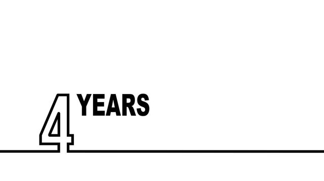 4 years anniversary or birthday isolated on white background. Linear outline graphics. 4 year celebration and congratulation design element. Can be used for printing materials, covers, reports.
