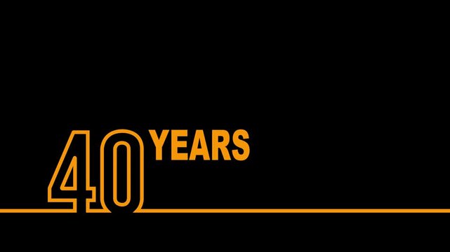 40 years anniversary or birthday isolated on black background. Linear outline graphics. 40 year celebration and congratulation design element. Can be used for printing materials, covers, reports.