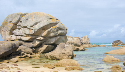 Gigantic granite boulders eroded by the Atlantic Ocean in Brittany, France  © Brinja