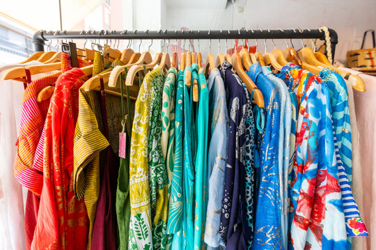 Colorful display of women's clothing in store