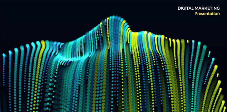 Dots form a human face, looking upward. Modeling or scanning process. Technological concept. A digital head, represented as a high-speed data stream. Vector for brochure, poster, cover, presentation.