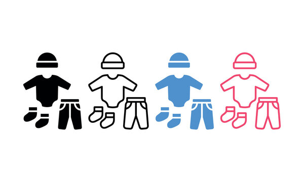 Four baby icons with diapers and onesies in different colors