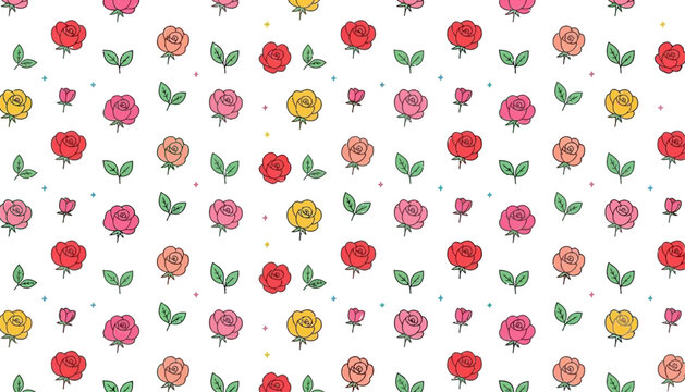 seamless vector pattern with rose delights leaves and white background