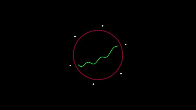 Abstract finance logo with green growth line inside red circular frame for stock footage.