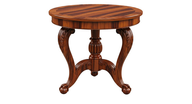 Classic wooden round side table isolated on transparent background