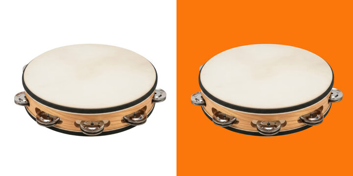 Decorative hand drum with intricate designs isolated on background