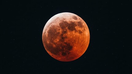 Obraz premium Total lunar eclipse featuring a red blood moon in the dark night sky. Astronomical phenomenon capturing the satellite of Earth during celestial alignment. Science and space exploration study.