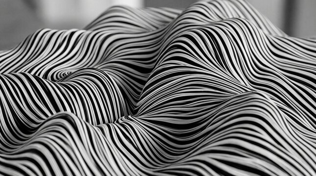 Abstract monochrome wavy pattern with black and white undulating stripes