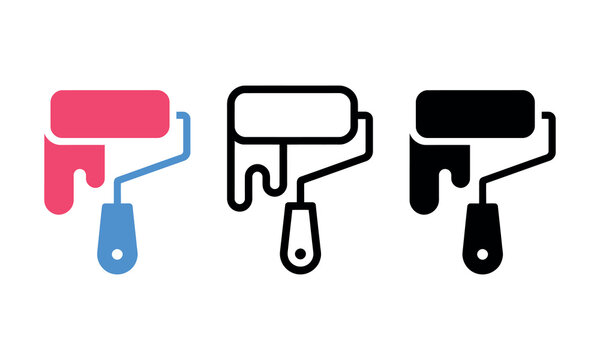 Three paint roller icons in different colors