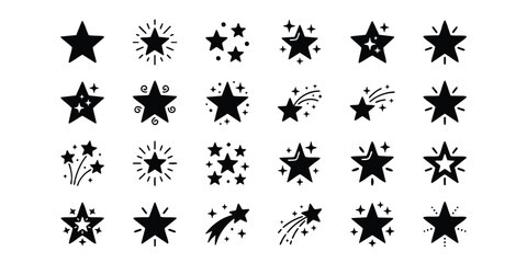 Set of various star icons and shooting stars illustration with shooting astronomy celestial collection illustration minimalist nighttime starlight interface template isolated resource © Suriya