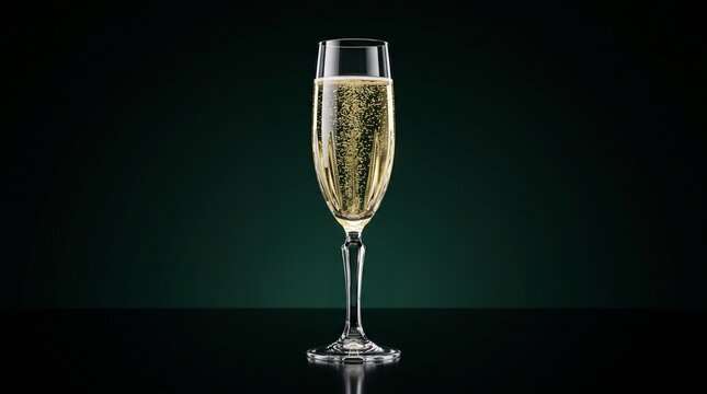 Elegant Champagne Flute with Sparkling Wine on Dark Luxury Background