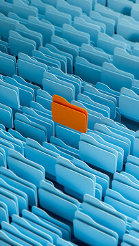 Highlighted folder stands out among blue digital folders