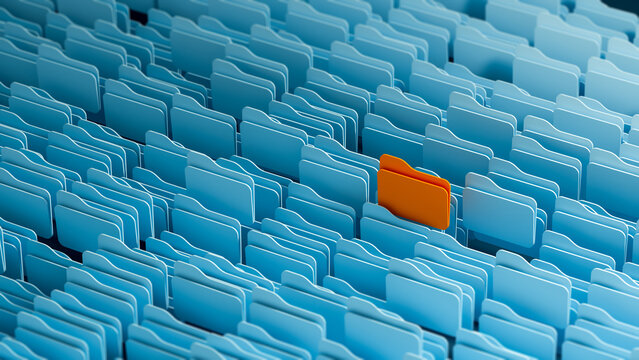 Highlighted folder stands out among blue digital folders