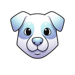 Fototapeta premium Sticker of white puppy face with blue eye patches and cute expression on transparent background.