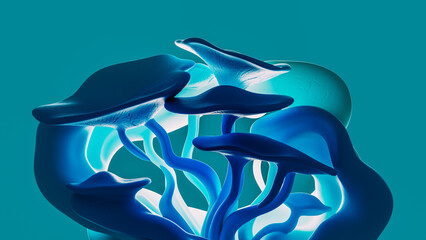 Glowing blue mushroom in a fantasy background scene
