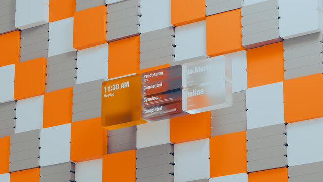 Futuristic interface panels on geometric technology background
