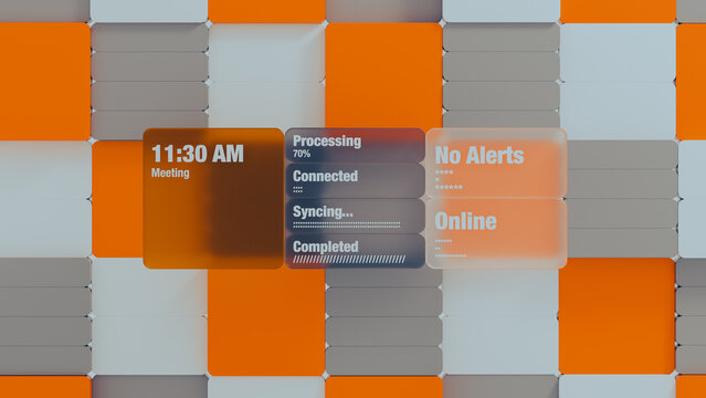Futuristic interface panels on geometric technology background
