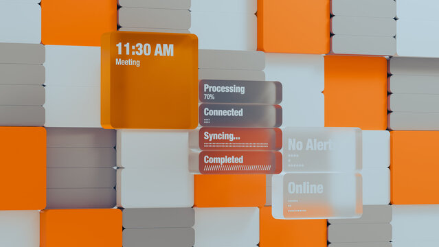 Futuristic interface panels on geometric technology background