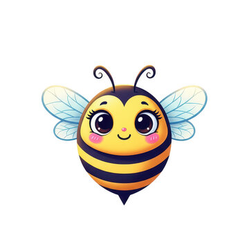 Cute bumble bee cartoon character with rosy cheeks and wings.