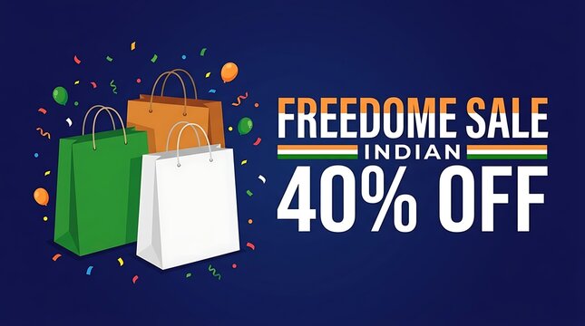 Indian independence day sale banner with shopping bags and forty percent discount for happy independence day celebration