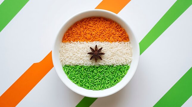 Creative food art bowl representing the indian tricolor flag for a happy independence day celebration background
