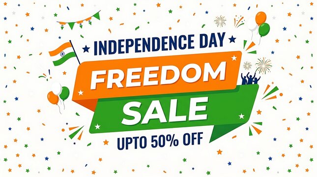 Happy independence day freedom sale banner with indian flag colors and promotional discount offer