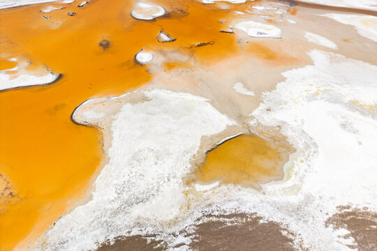 Aerial abstract salt lagoon patterns at Salar de Pujsa