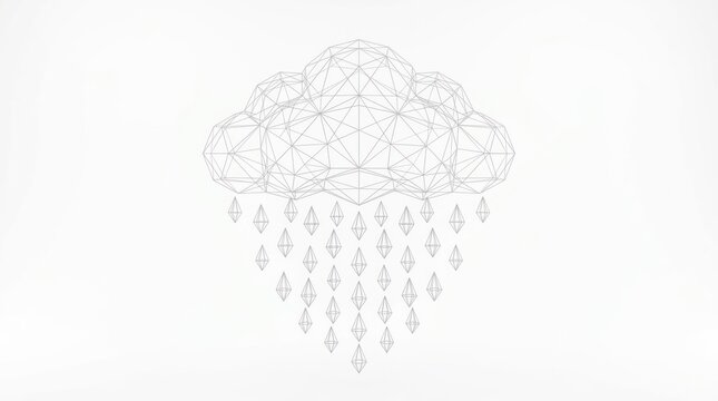 Abstract geometric cloud symbol with cryptocurrency rain
