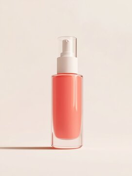 Coral Kiss Cosmetic Bottle Mockup Isolated on White Background Warm Coral Pink Beauty Branding Color Trend Concept