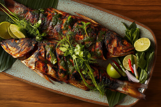 Authentic Bruneian Halal Ikan Bakar with Herbs, Chili and Lime