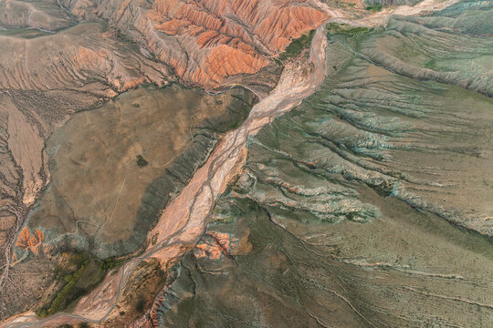 Aerial view of colorful eroded mountain at Hornocal