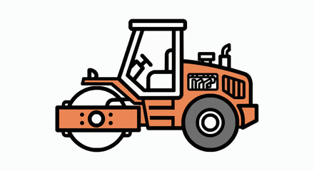 Fototapeta premium Orange road roller construction vehicle side profile minimalist vector graphic icon flat design style