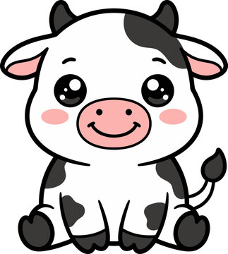 Cute baby cow character illustration for a kids coloring book page with simple bold outlines and white background