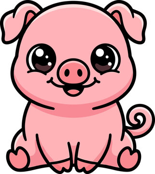 Cute cartoon piglet illustration for a children coloring book featuring a happy little farm animal character design