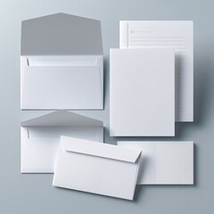 Fototapeta premium Blank White Envelope and Paper Set on Light Gray Background