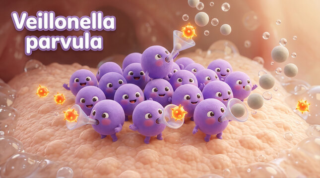 Joyful veillonella parvula microbes thriving in a vibrant and colorful microbiome setting