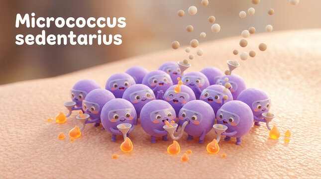 Playful micrococcus sedentarius characters representing good bacteria and probiotics for educational content