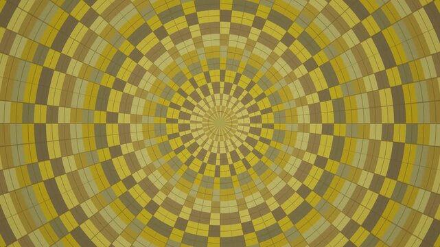 Concentric tiles radiate outward to form a seamless looping geometric pattern in yellow and gray.