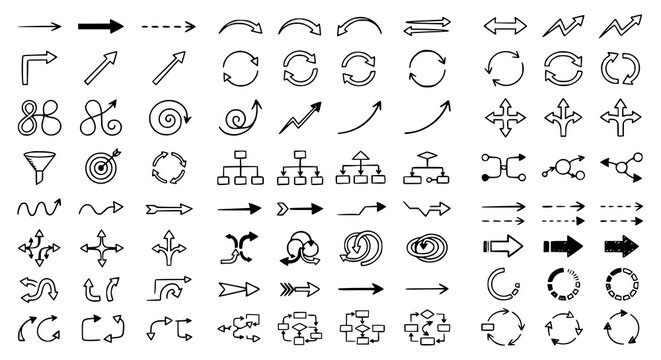 Sketch Arrow Doodle Icon Collection for Business Education and Workflow Vector