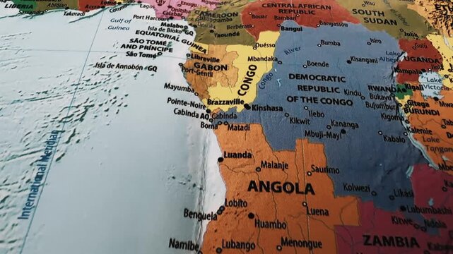 Close up of political map of central and west africa